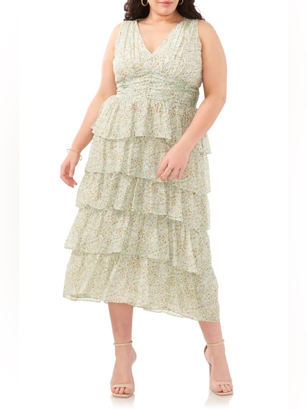 1. State / Floral Tiered V-Neck Midi Dress Size 22W / NWT